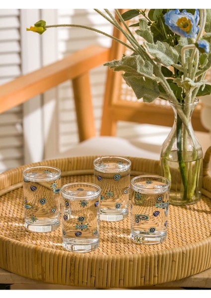 Mavi Göz Baskılı Cam Bardak Seti, 4'lü, 125 Ml, Şık ve Kullanışlı Tasarım