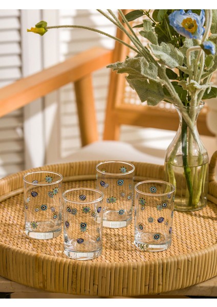 Mavi Göz Baskılı Cam Bardak Seti, 4'lü, 125 Ml, Şık ve Kullanışlı Tasarım fiyatları