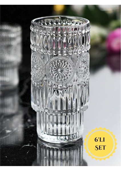 Şık 6’lı Cam Meşrubat Takımı, 330CC, 13.5cm Boy, 6.5cm Ağız, Beyaz Renk