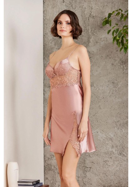 Saten Gecelik Sabahlık Pijama Takım Şort Takım 6'lı Gelin Çeyiz Seti - 6000 Brandy