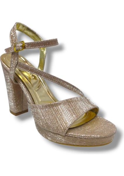342-25 Simli Yüksek Topuk Kadın Sandalet