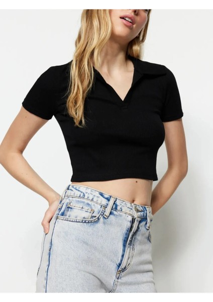 Polo Yaka Fitilli Crop
