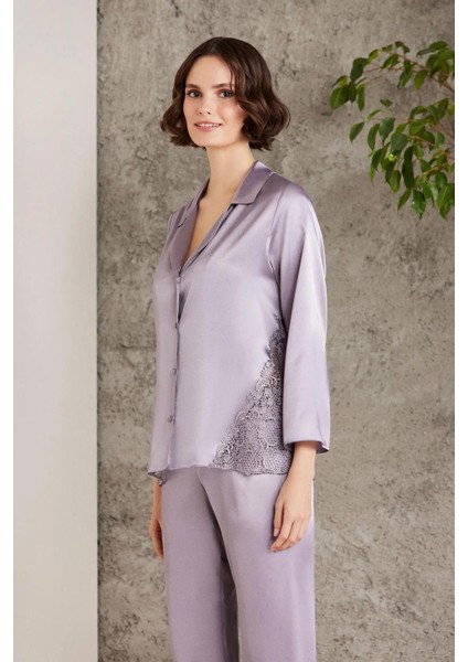 Saten Gecelik Sabahlık Pijama Takım Şort Takım 6'lı Gelin Çeyiz Seti - 6000 Royal