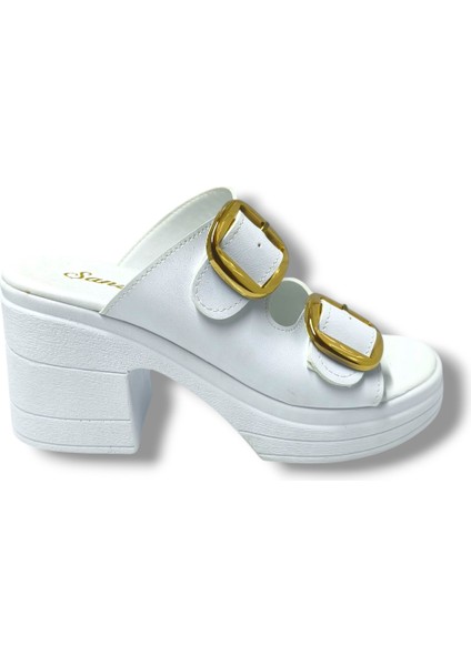 K505-25 Deri Anatomik Çift Bant Dolgu Topuklu Kadın Terlik fiyatları