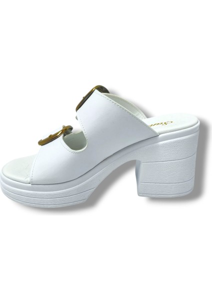 K505-25 Deri Anatomik Çift Bant Dolgu Topuklu Kadın Terlik modelleri