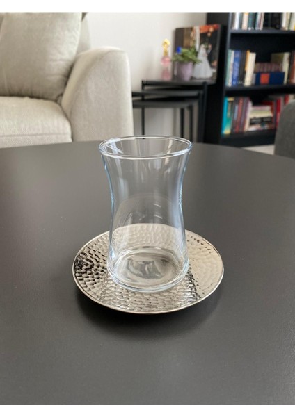 6'lı Gümüş Renk Dövme Desenli Bakır Çay Tabağı fiyatları