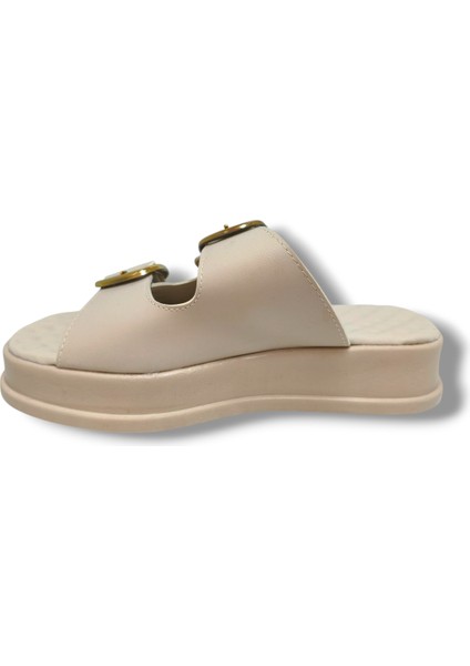 K105-25 Deri Anatomik Çift Bant Dolgu Taban Kadın Terlik modelleri