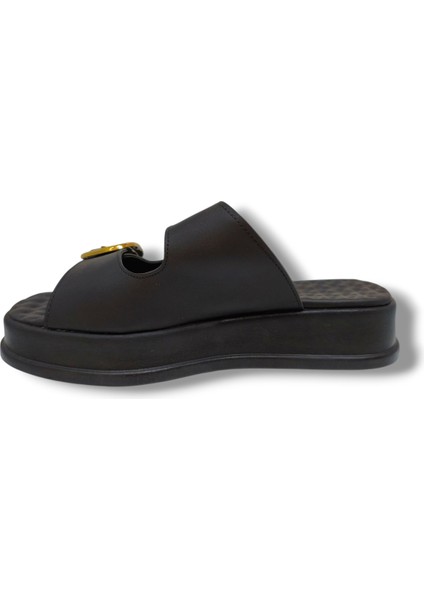 K105-25 Deri Anatomik Çift Bant Dolgu Taban Kadın Terlik modelleri