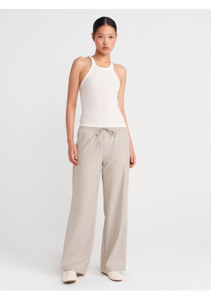 72139 Uzun Dökümlü Şık Pantolon-Taş