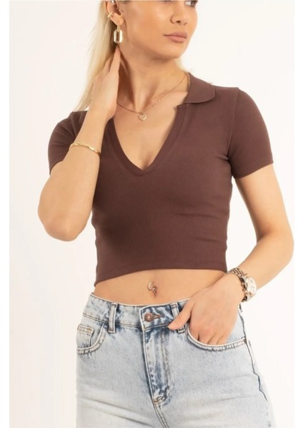 Polo Yaka Fitilli Crop