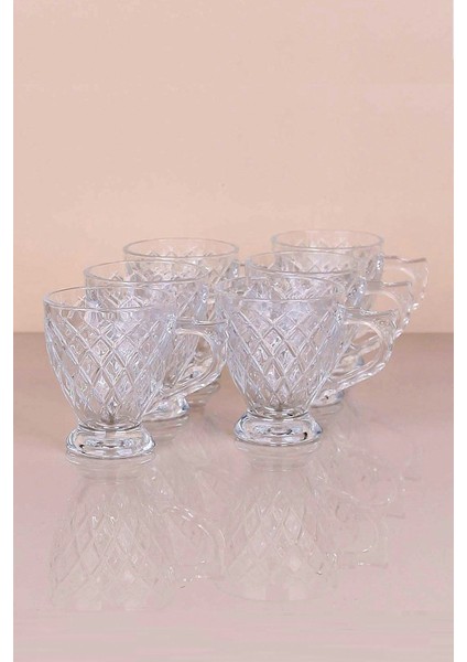 6'lı Beyaz Ayaklı Cam Kupa Seti, Saplı & Şık Tasarım