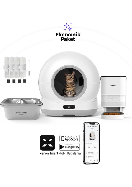 Akıllı Otomatik Kedi Tuvaleti Paslanmaz Çelik Kaseli Mama Kabı Çelik Hazneli Su Pınarı ve Filtre 4'lü Pet Seti fiyatları