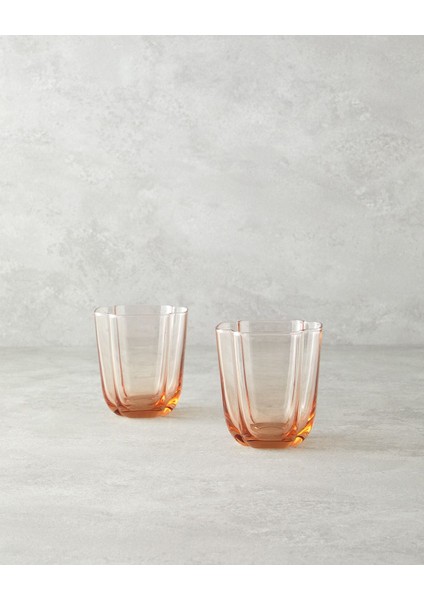 El Yapımı Pembe Cam Iki Kişilik Meşrubat Bardağı Seti