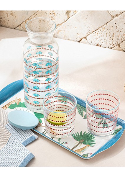 Şık 3 Parça Cam Su Takımı 1260 ml Mavi-Pembe, Estetik ve Dayanıklı Tasarım