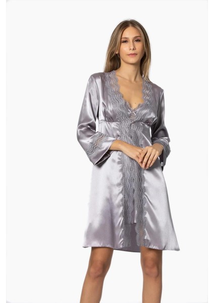Saten Gecelik Sabahlık Pijama Takım Şort Takım 6'lı Gelin Çeyiz Seti - 6010 Royal