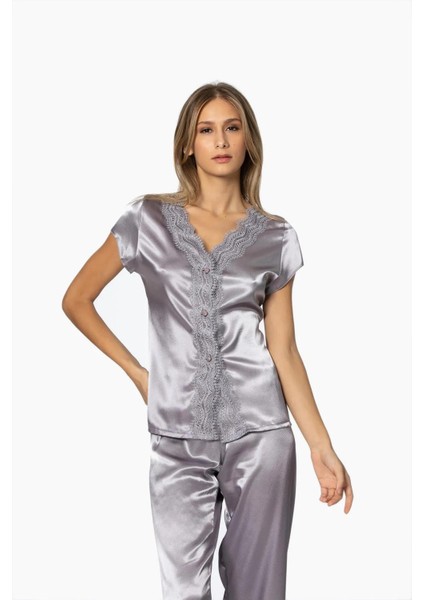 Saten Gecelik Sabahlık Pijama Takım Şort Takım 6'lı Gelin Çeyiz Seti - 6010 Royal