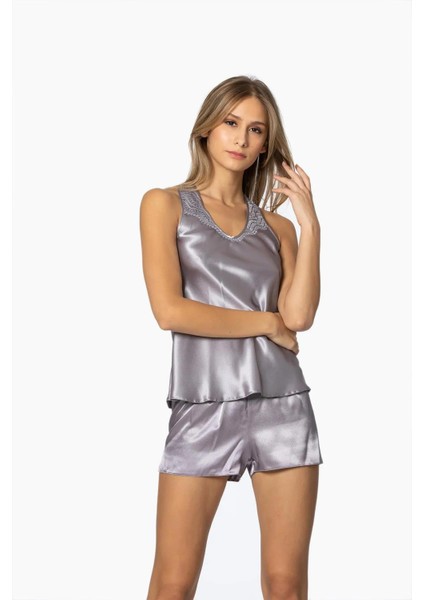 Saten Gecelik Sabahlık Pijama Takım Şort Takım 6'lı Gelin Çeyiz Seti - 6010 Royal
