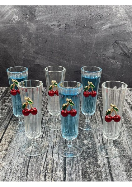 6'lı Kristal Cam Kiraz Desenli Kahve ve Su Bardağı 150ML, Turuncu
