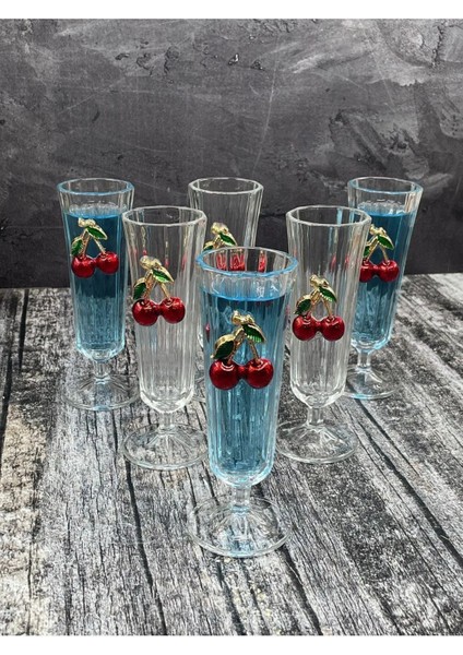 6'lı Kristal Cam Kiraz Desenli Kahve ve Su Bardağı 150ML, Turuncu