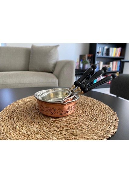 Bakır Renkli El Işlemeli Bakır Tava-Sosluk (10 cm - 12 cm - 13,5 Cm)