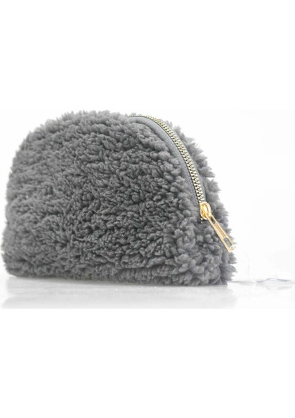 Gri Teddy Kumaş Seyahat Makyaj Organizeri 24X16, Şık ve Kullanışlı Tasarım
