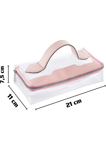 Şeffaf ve Fonksiyonel Pembe Makyaj Çantası, 21X11X7,5 Cm, Çok Renkli Seçeneklerle