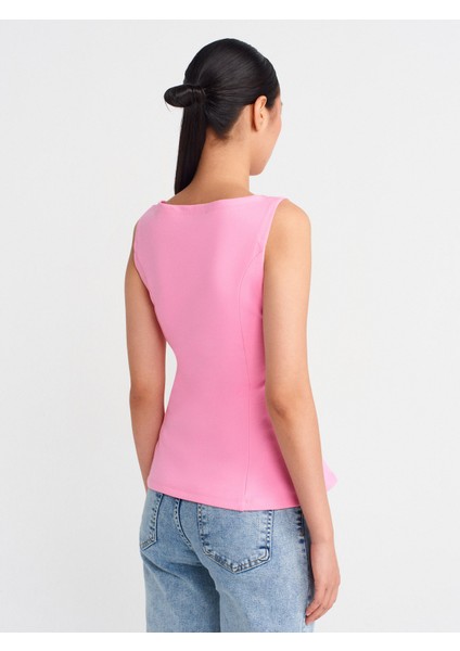 21001 Kayık Yaka Peplum Top-Pembe fiyatları