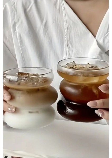 2’li Pipetli Kahve ve Meşrubat Bardağı, Beyaz, Şerit Tasarım