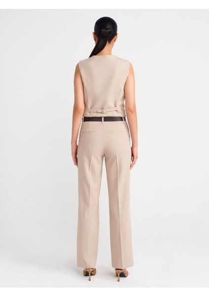 72141 Kemerli ve Dökümlü Dümdüz Fit Pantolon-Taş fiyatları