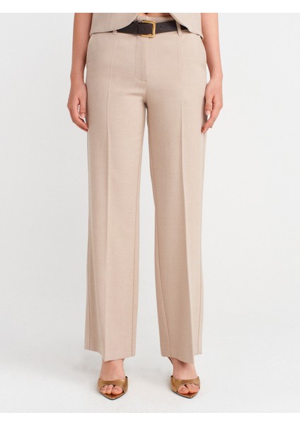 72141 Kemerli ve Dökümlü Dümdüz Fit Pantolon-Taş fırsatları