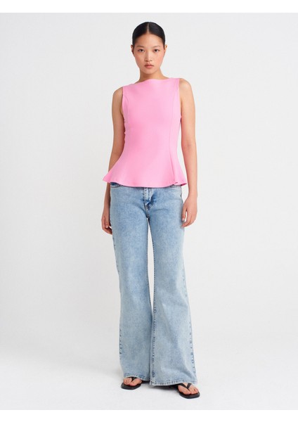 21001 Kayık Yaka Peplum Top-Pembe fırsatları