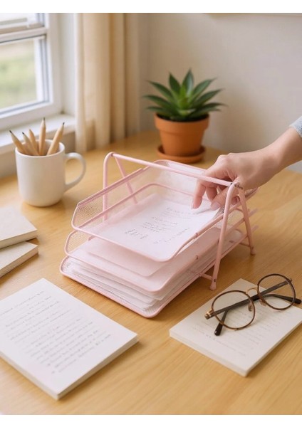 Perfore 3'lü Toz Pembe Evrak Rafı ND-1022 fiyatları