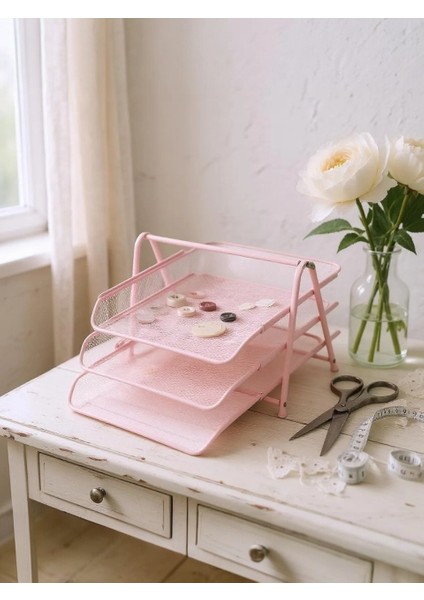 Perfore 3'lü Toz Pembe Evrak Rafı ND-1022 fırsatları