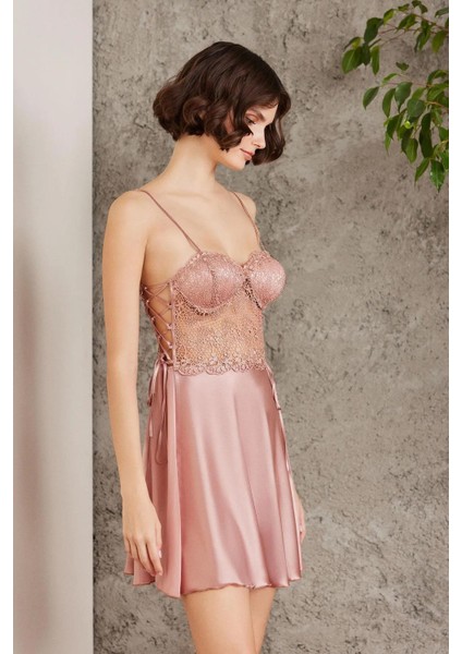 Saten Gecelik Sabahlık Pijama Takım Şort Takım 6'lı Gelin Çeyiz Seti - 6005 Brandy