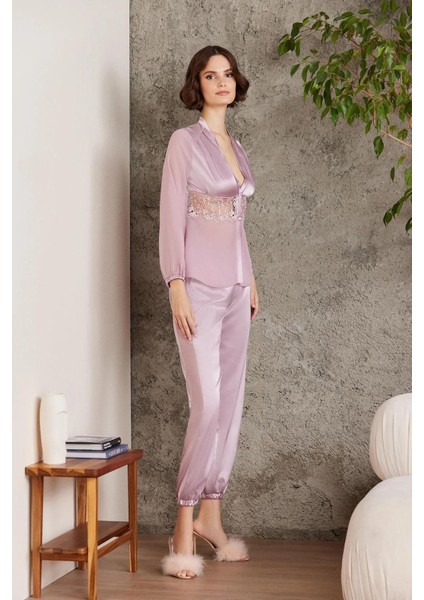 Saten Gecelik Sabahlık Pijama Takım Şort Takım 6'lı Gelin Çeyiz Seti - 6005 Rose