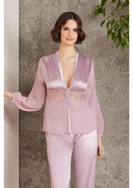 Saten Gecelik Sabahlık Pijama Takım Şort Takım 6'lı Gelin Çeyiz Seti - 6005 Rose
