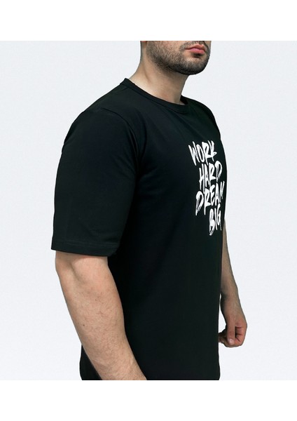 "Work Hard Dream Big" Oversize Siyah Baskılı T-Shirt fiyatları