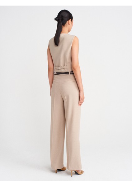 71655 Kemerli Yüksek Bel Pantolon-Taş fiyatları