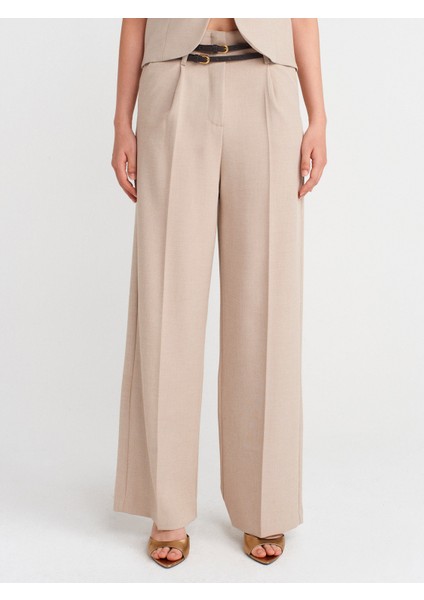 71655 Kemerli Yüksek Bel Pantolon-Taş fırsatları