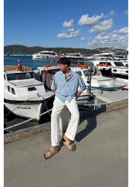 Basic Oversize Kısa Kol Keten Gömlek indirimleri