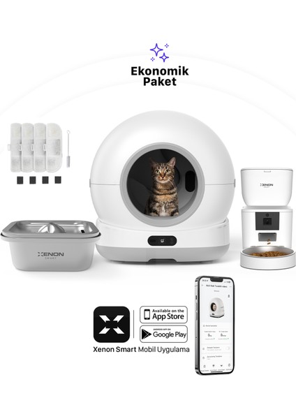 Akıllı Otomatik Kedi Tuvaleti Paslanmaz Çelik Kaseli 4LT Mama Kabı Çelik Hazneli Su Pınarı ve Filtre 4'lü Pet Seti fiyatları