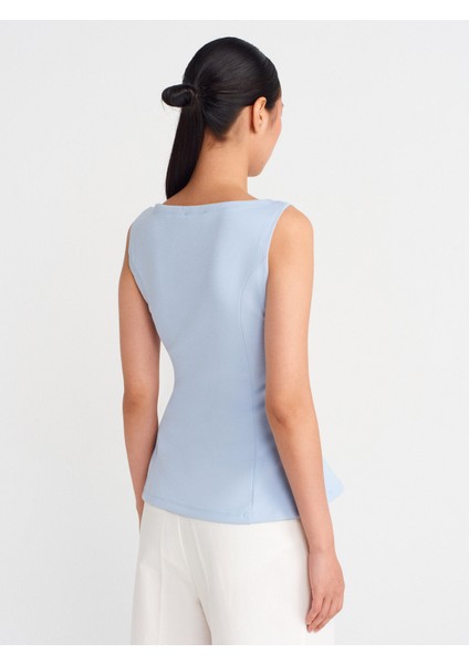 21001 Kayık Yaka Peplum Top-Açık Mavi fiyatları