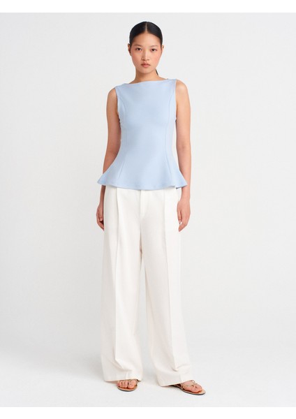 21001 Kayık Yaka Peplum Top-Açık Mavi fırsatları