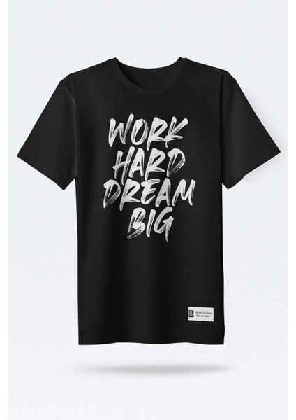 "Work Hard Dream Big" Oversize Siyah Baskılı T-Shirt modelleri