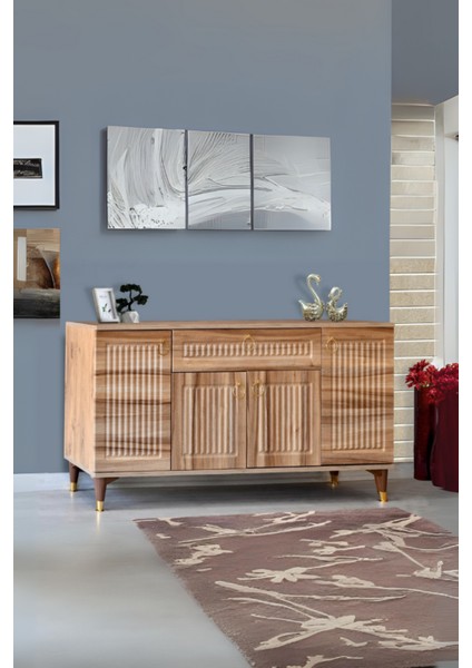 Arya Konsol 4 Kapaklı 1 Çekmeceli Atlantik Çam Gold Detaylı 160x80x44 Cm