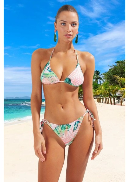 Desenli Üçgen Bikini Takımı Özel Tasarım Yaz Koleksiyonu Esnek Kumaş Su Sporları Için