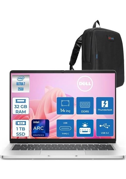 Pro 14 Intel Core 7 255U 32GB Ddr5 1tb SSD Intel Arc Graphics 14" Fhd+ IPS 300NITS Windows 11 Pro Taşınabilir Bilgisayar PC14250BTO107H10 + Zettaçanta