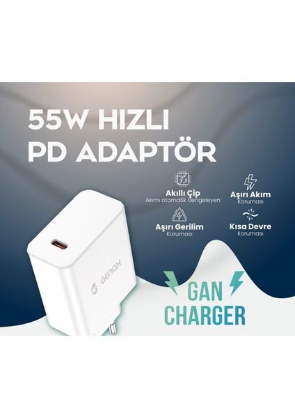 55W Gan Pd Adaptör | Macbook, iPad ve Android Için modelleri