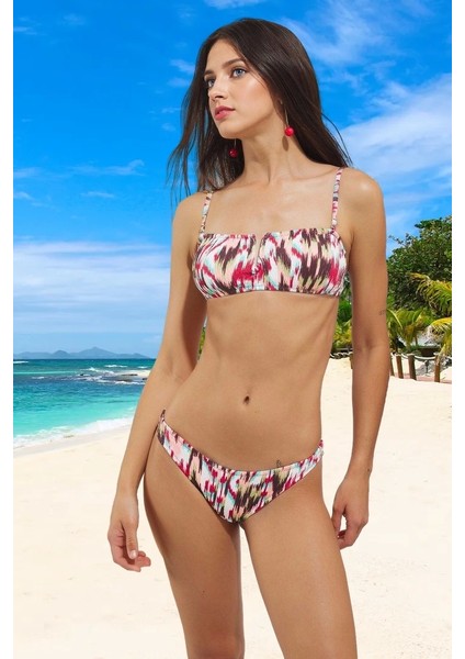 Desenli Straplez Bikini Takımı Premium Kalite Şık Detaylı Plaj ve Havuz Için