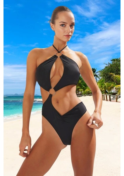 Halter Desenli Mayokini Yüksek Konfor Su Sporları Için Klora Dayanıklı Şık Detaylı